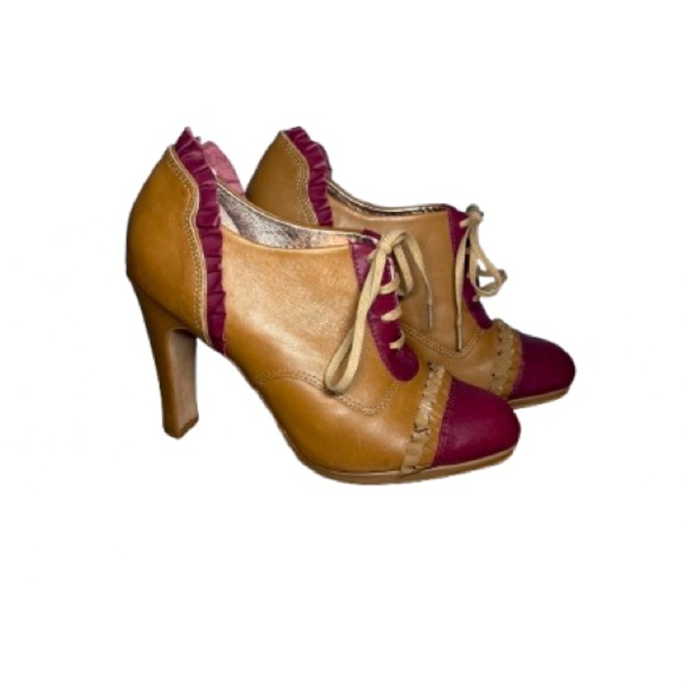 Miss Albright by‎ Anthropologie Tan Vintage Inspired Lace Up Booties - Size 7.5